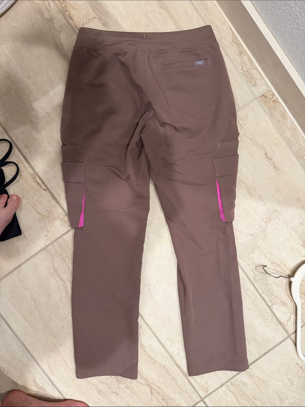 Figs Brown Cargo Jogger Pants with Pink Drawstring - Picture 4 of 5